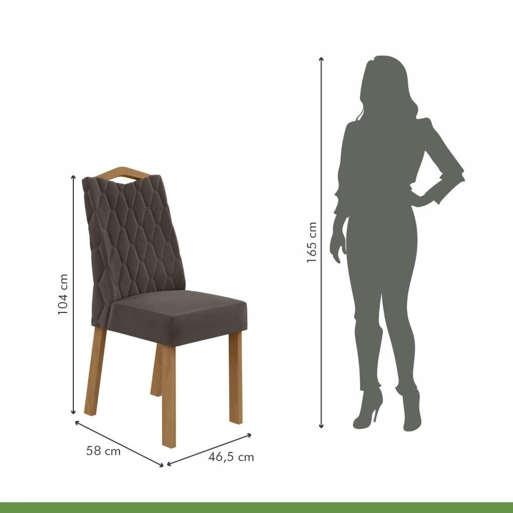 Miniatura Conjunto 2 Cadeiras para Sala de Jantar Estofadas Vênus Amêndoa Clean/Veludo Liso Marrom