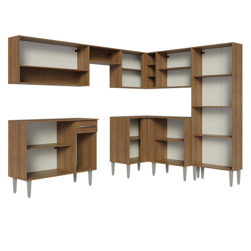 Armário de Cozinha Completa de Canto 417cm Rustic/Cinza Emilly Madesa 02 Cor:Rustic/Cinza