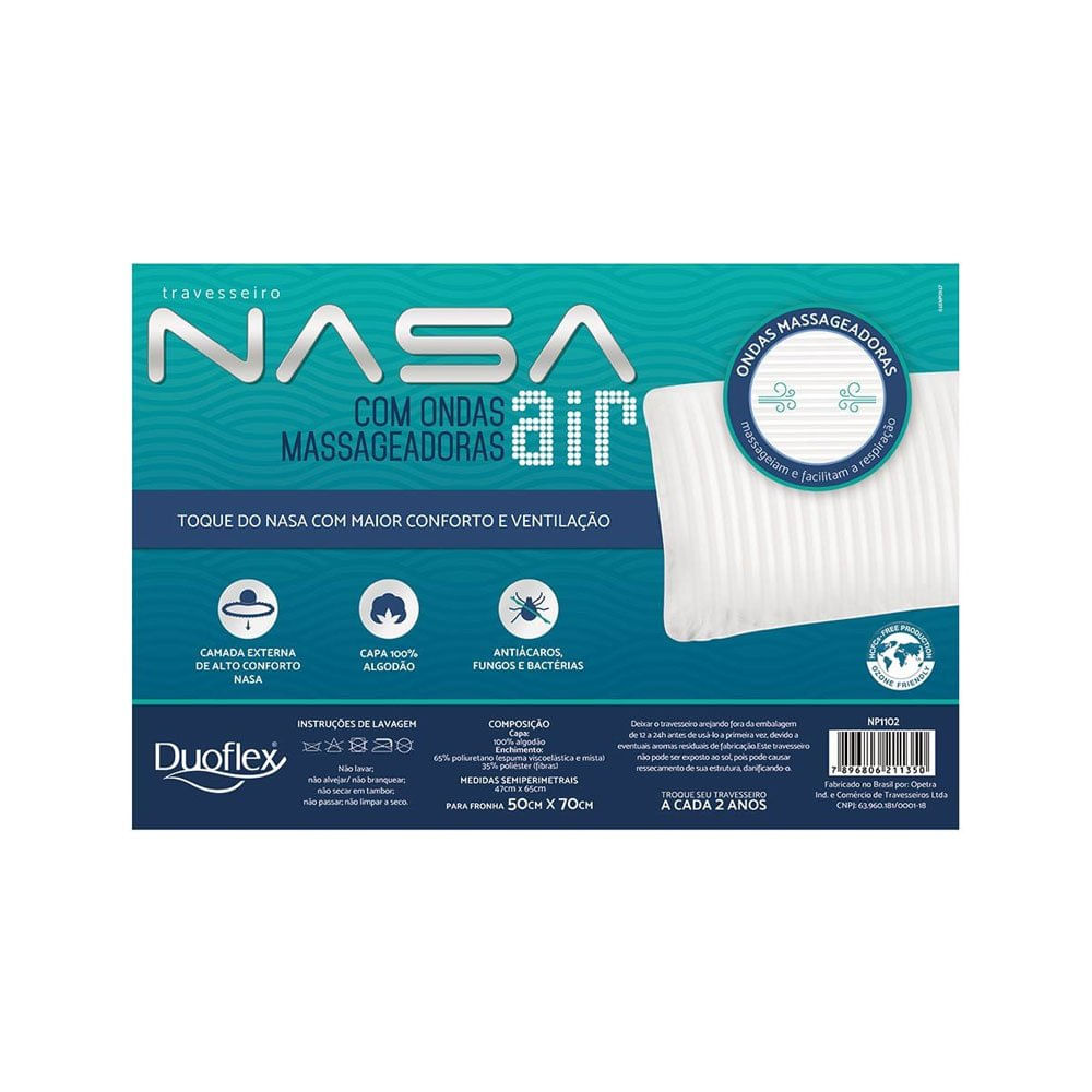 Miniatura Travesseiro Nasa Air em Poliuretano 47x65cm Duoflex 802NP1102 1 Peça Bege