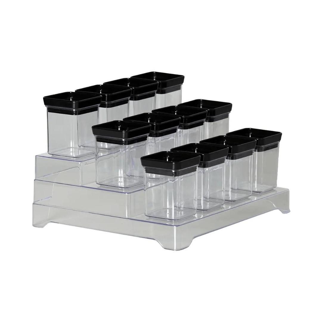 Miniatura Kit 13 Porta Temperos Lumini Black Decorativo Organizador