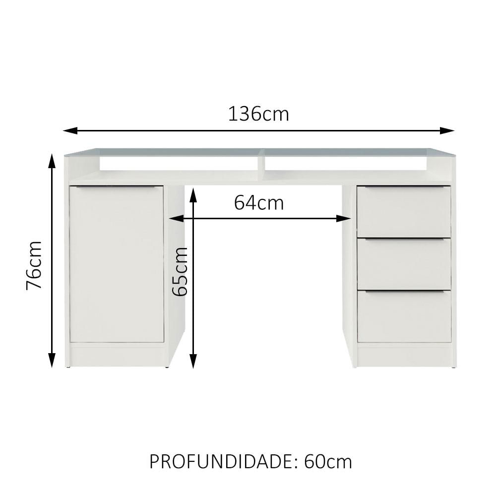 Miniatura Escrivaninha Madesa Chicago 1 Porta e 3 Gavetas Branco