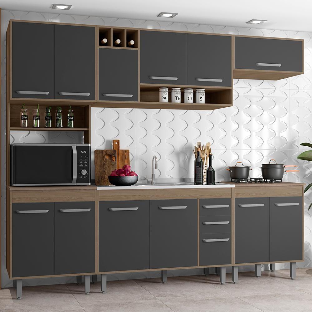 Miniatura Cozinha Compacta Para Pia 5 Peças Munique Carvalho Grafite