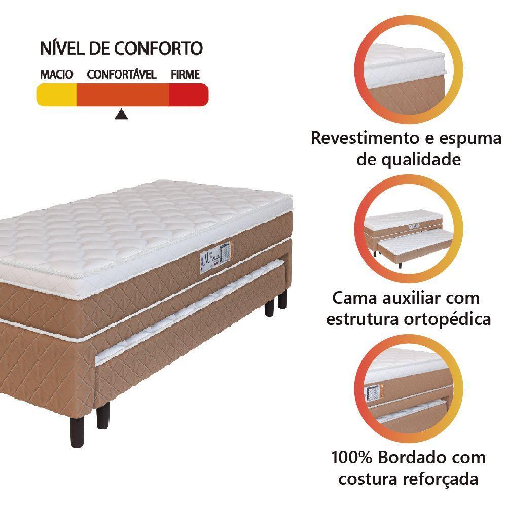 Miniatura Cama Box Solteiro Com Cama Auxiliar Conjugada Espuma D28 Aspen 88x188x53cm Marrom Branco