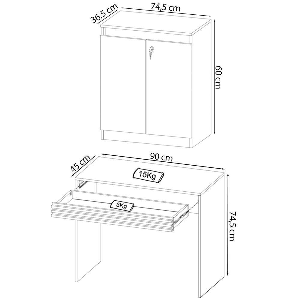 Miniatura Escrivaninha Armario E Balcao Para Escritorio Mex73x51x49 Branco Tecno Mobili Branco