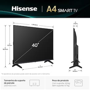 Smart TV 40” Hisense 40A4NV Full HD DLED DTS VirtualX Vidaa U9 Preto