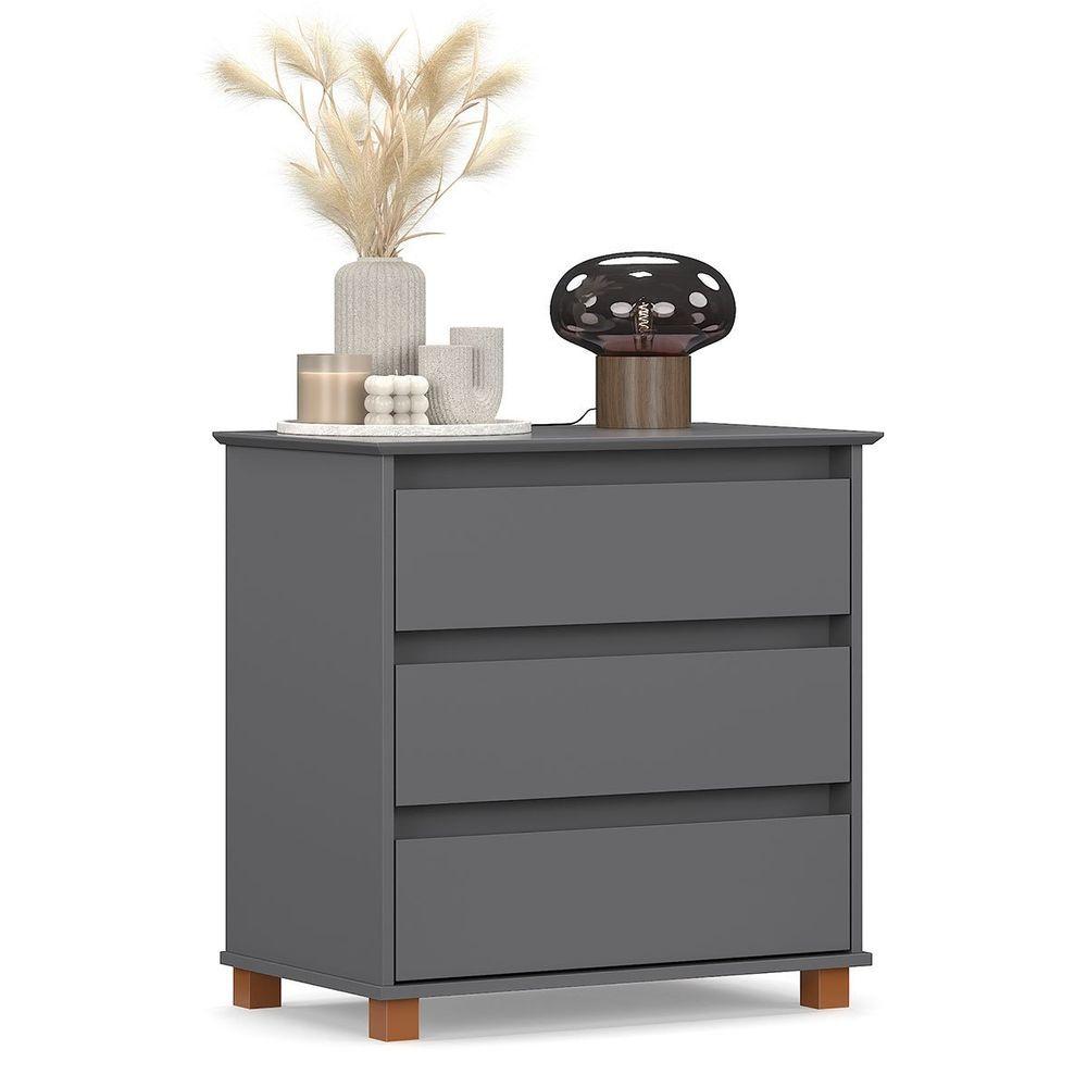 Miniatura Mini Cômoda Para Quarto 3 Gavetas Prisma Cinza