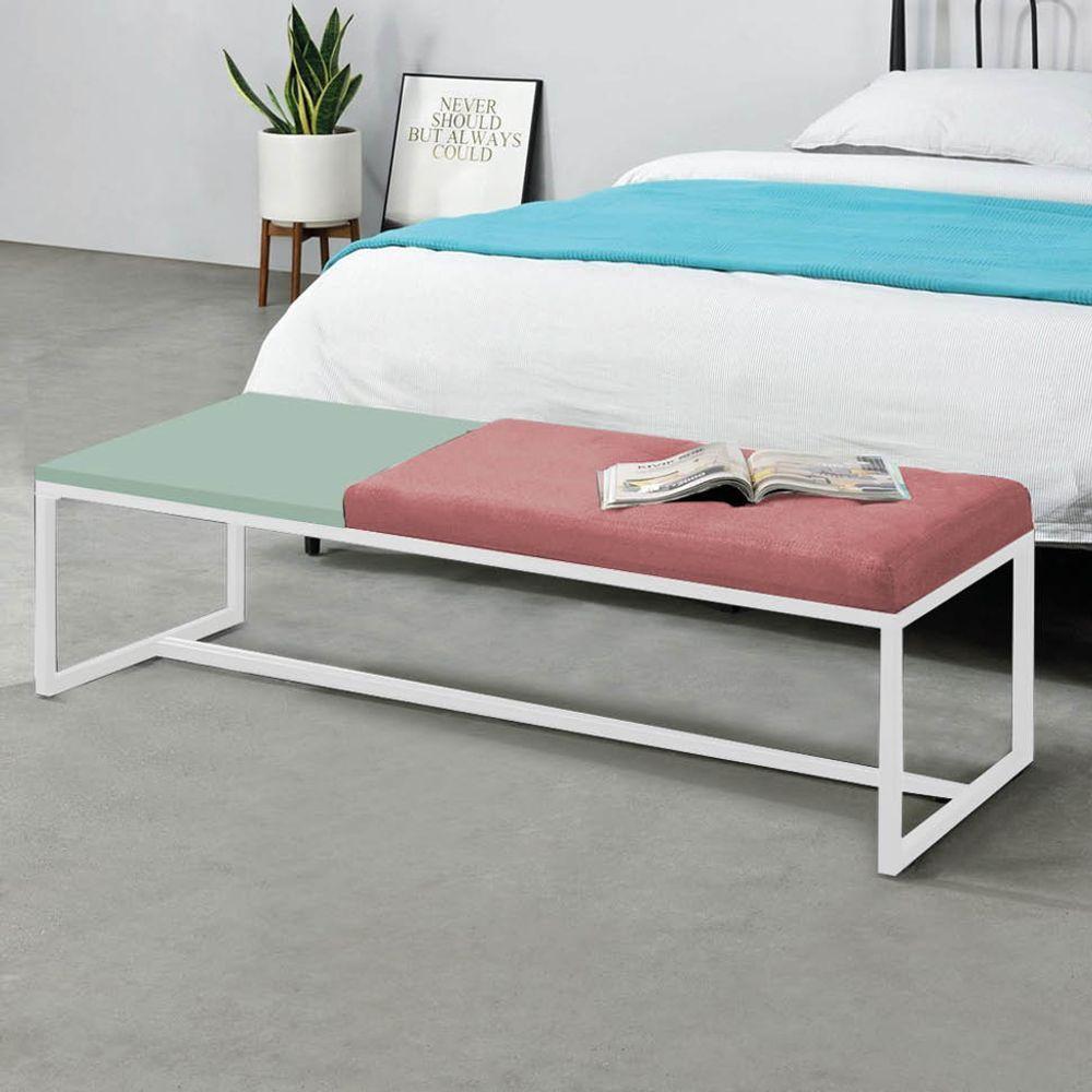 Miniatura Calçadeira Recamier Londres 140cm Branco Suede Rose Mdf Verde - Ahazzo Móveis