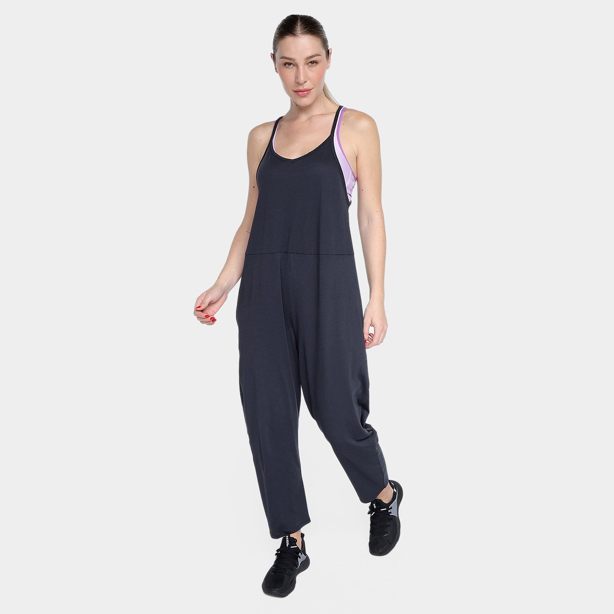 Miniatura Macacão Under Armour Rival Jumper Feminino Preto+Branco - G