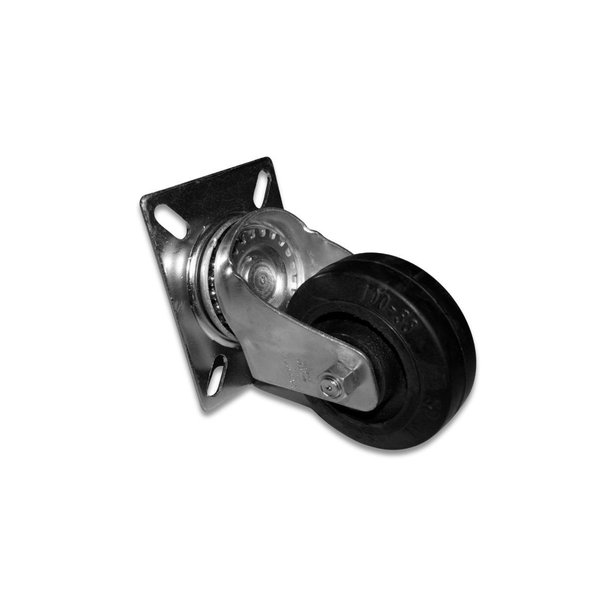 Miniatura Roda 100Mm Ferro Com Borracha 4 Pol Com Placa Giratória