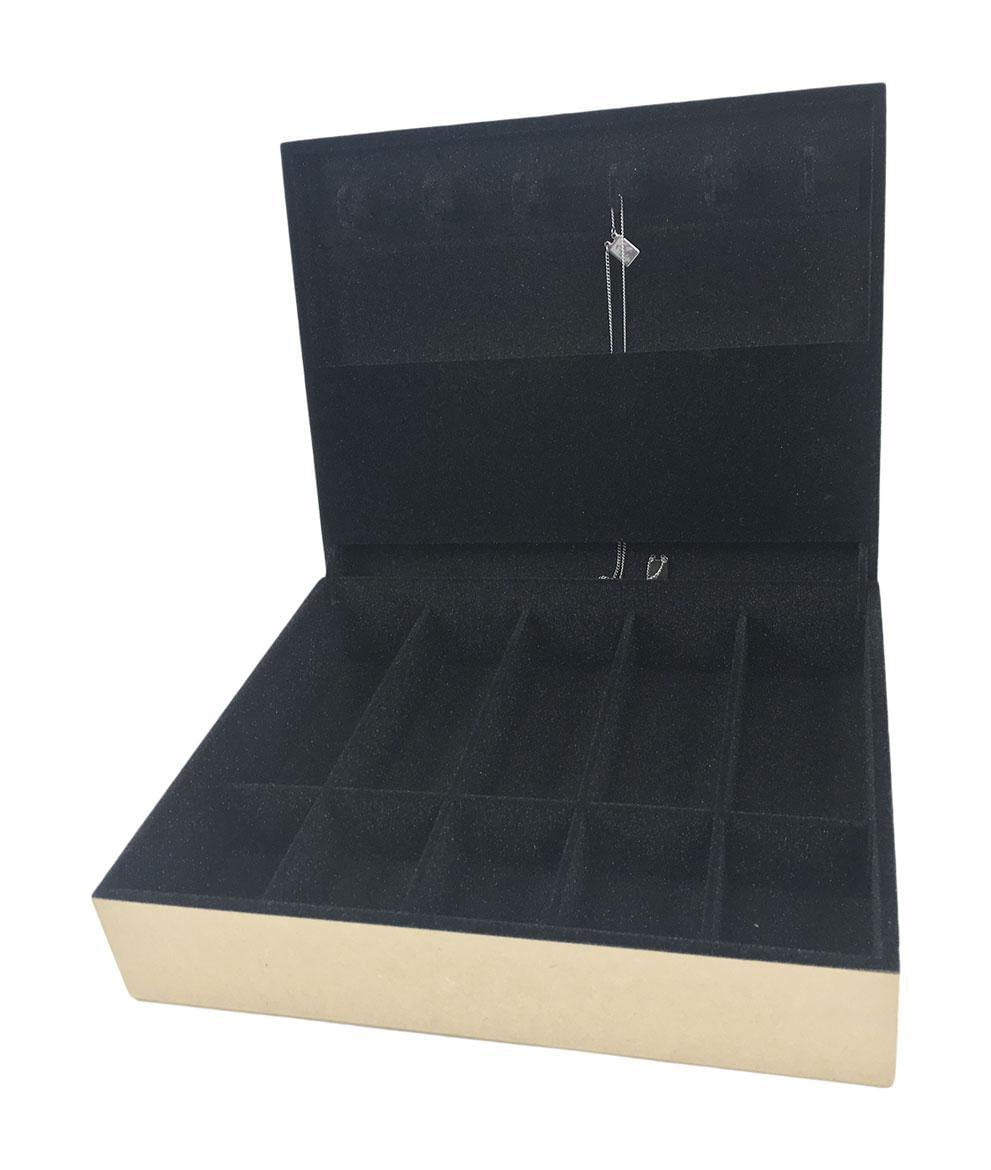 Miniatura Porta Colar, Relógio E Óculos Mdf Dobradiça Flocada Preto