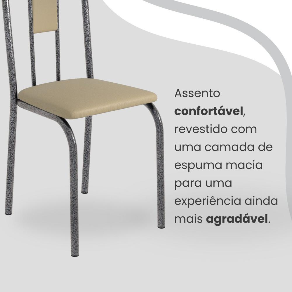 Conjunto Sala de Jantar Mesa Retangular 140x75cm Tampo Granito Topázio 6 Cadeiras Linda Yescasa Creme/Prata