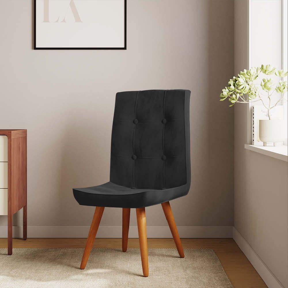 Miniatura Cadeira De Jantar Drop Com Botão Base Pé Palito Madeira Suede Preto - Amey Decor