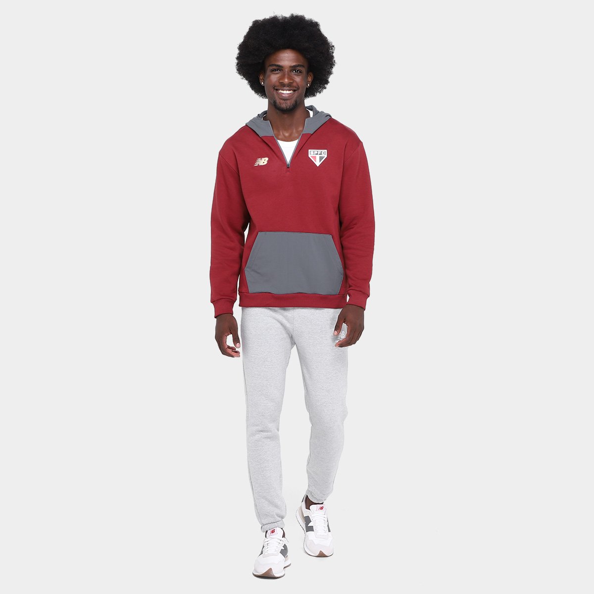 Miniatura Moletom C/ Capuz São Paulo 25/26 Viagem New Balance Masculino Vermelho+Cinza - EGG