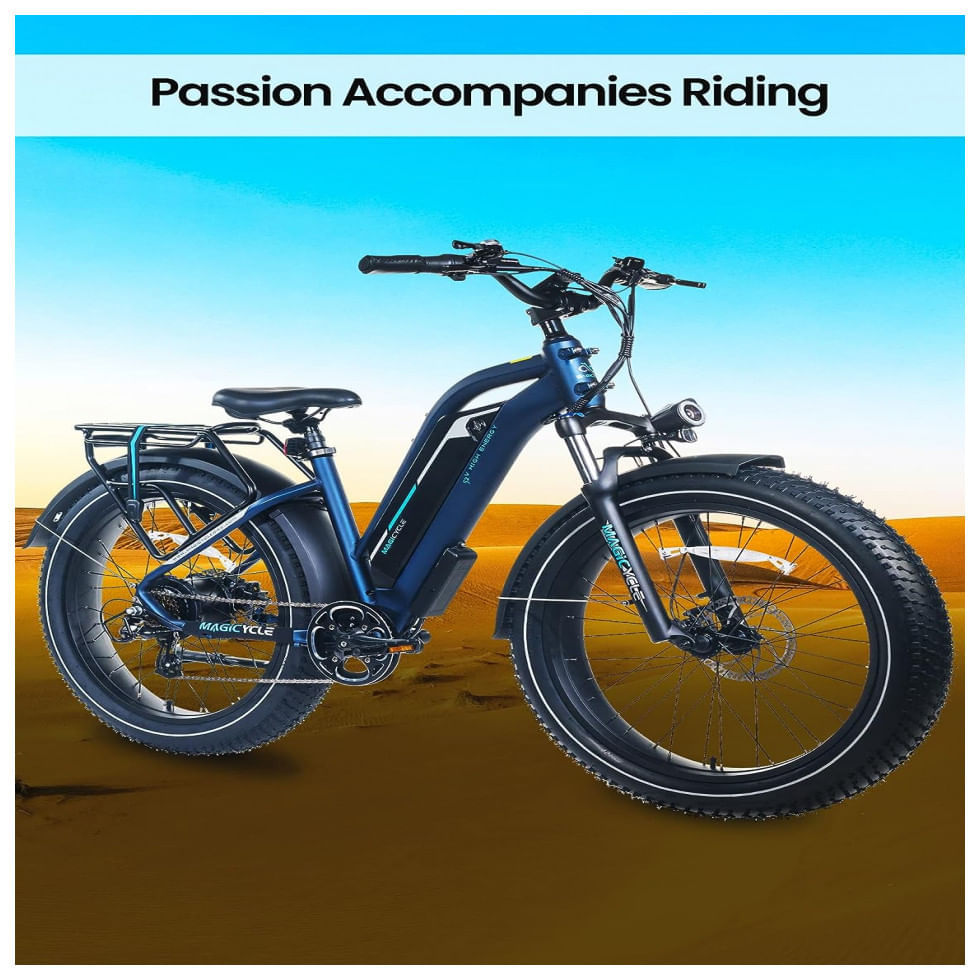 Miniatura Bicicleta Elétrica MAGICYCLE 7 Velocidades com Freio a Disco e Luz Dianteira Traseira, 750W, Azul 110v