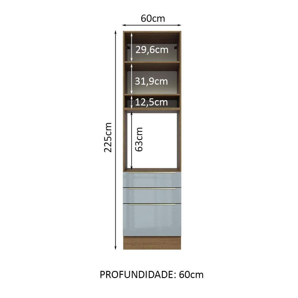Miniatura Torre Quente Madesa Lux 60 cm 1 Porta 3 Gavetas - Rustic/Cinza Rustic/Cinza