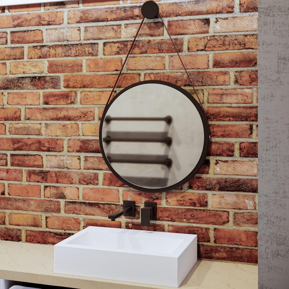 Gabinete De Coluna Para Banheiro Branco C/ Espelho 54Cm Preto