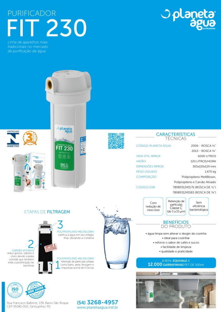Miniatura Purificador Para Bebedouro E Cozinha Planeta Água Fit 230 Maior Vida útil - Qualidade e Praticidade - Fácil Instalação - bivolt automático