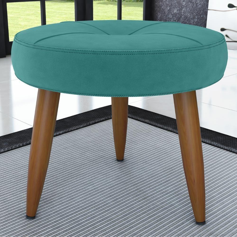 Miniatura Puff Redondo Para Sala Davi Veludo Verde Menta
