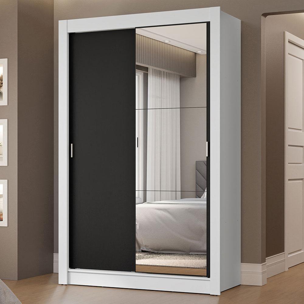 Miniatura Guarda-roupa Solteiro 2 Portas De Correr Com Espelho 2 Gavetas Branco/preto Vivare Madesa Branco/preto
