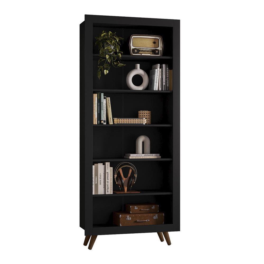 Miniatura Estante Livreiro Retrô 6 Prateleiras Preto Fosco - Qmovi Preto Fosco