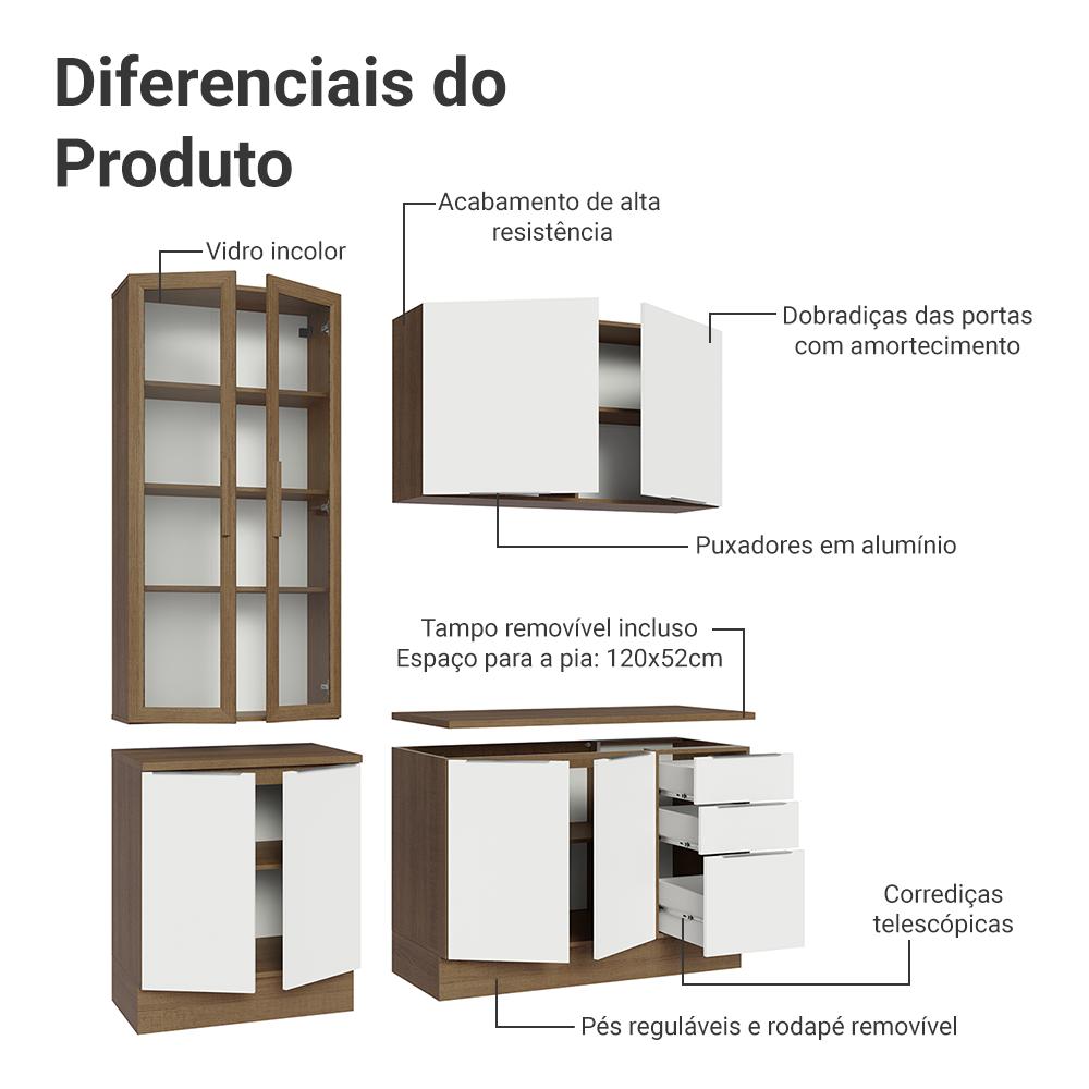 Miniatura Armário de Cozinha Compacta 190cm Rustic/Branco Stella Madesa 03 Rustic/Branco
