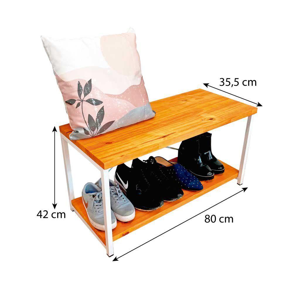 Miniatura Sapateira Banco Style De Ferro E Madeira Industrial Carvalho E Branco