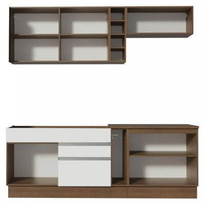 Cozinha Completa Madesa Parma com Armário e Balcão (Sem tampo e Pia) Rustic/Branco/Rustic Cor:Rustic/Branco/Rustic