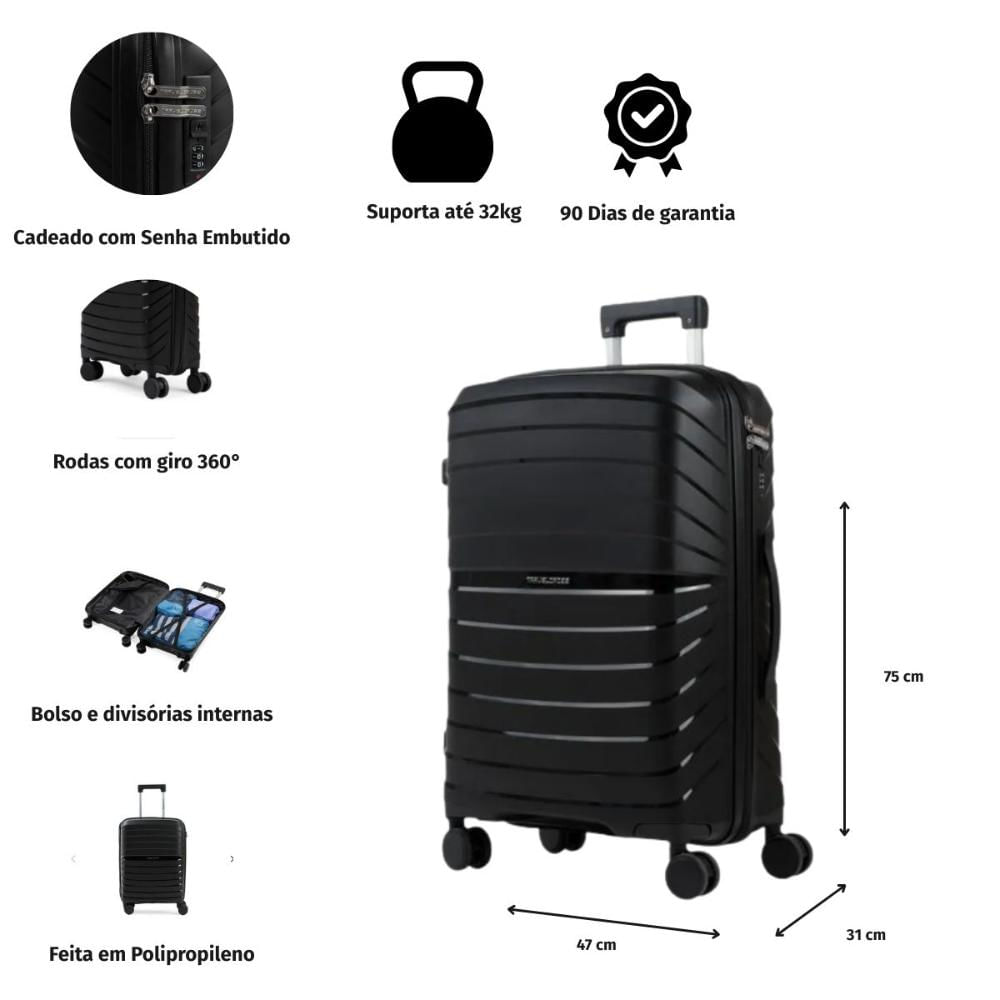 Miniatura Mala de Viagem Grande 32 Kg Polipropileno 4 Rodas Rover Off White Off white - G