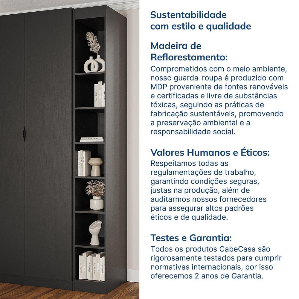 Guarda-roupa Modulado 2 Portas 3 Peças Hera Cabecasa Madeiramadeira Preto