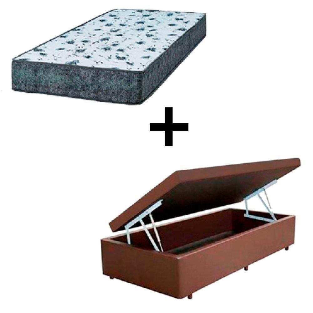 Miniatura Cama Box Baú Solteiro 88 Tecido Marrom Com Colchão Alegro Bello Box D28 Cinza 58x88x188