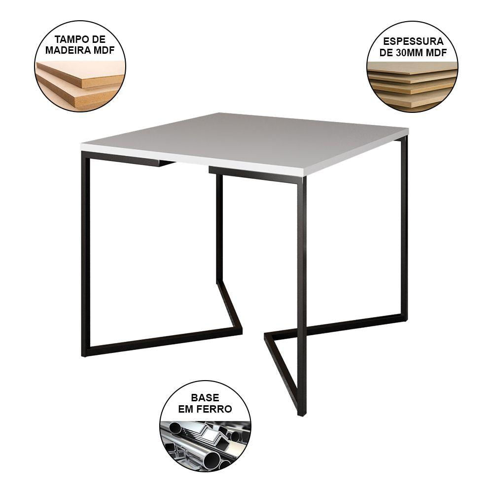 Miniatura Mesa Jantar Industrial Quadrada Branca 90Cm Base V Ferro Preto