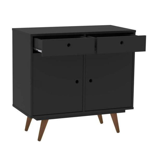 Miniatura Aparador Buffet 80cm 2 Portas 2 Gavetas Retrô 90 Olivar Preto
