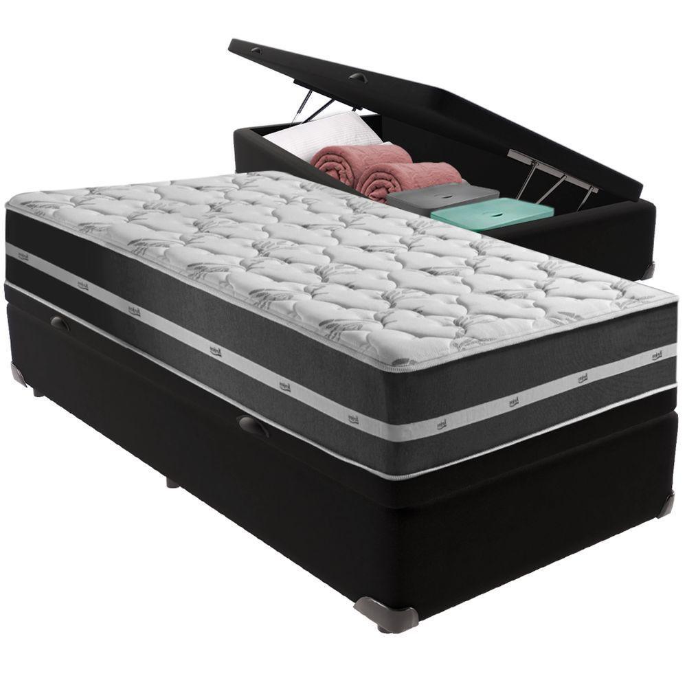 Miniatura Cama Box Baú Preto E Colchão Classic Preto Molas Ensacadas Solteiro Anjos