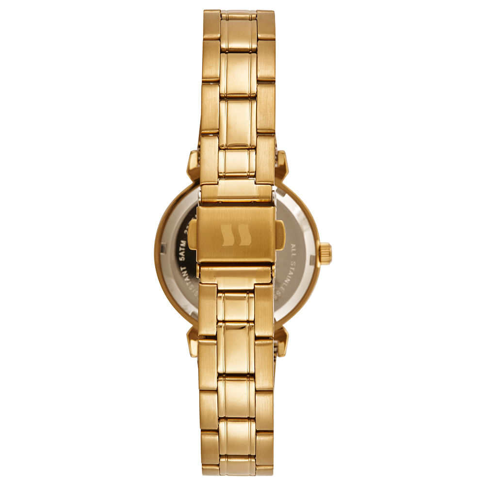 Miniatura Relogio Feminino Aço Dourado Mostrador Preto