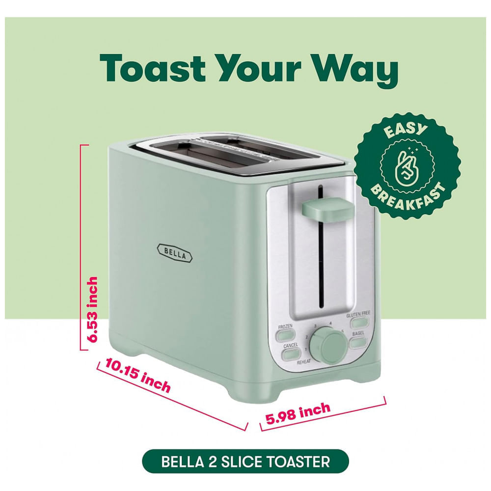 Miniatura Torradeira Elétrica 2 Fatias com Desligamento Automático, 900W 240W, BELLA , Verde Sálvia
