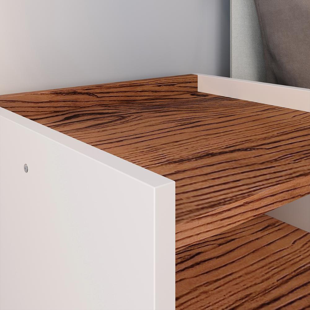 Jogo Quarto Completo Kit 2 Mesinhas Nicho Retrô Estilo Off White/Freijó e Cabeceira Suspensa Cama Box King Size 1.95 Bia Areia Suede - RPM Móveis