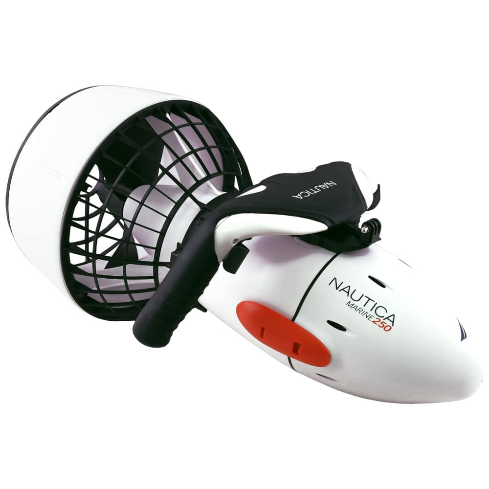 Miniatura Scooter Subaquática Propulsor de Mergulho com Suporte de Câmera e Snorkel, Náutica Marine 250, Branco
