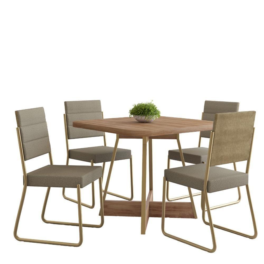 Conjunto Sala De Jantar 4 Cadeiras Charlotte Carraro Carvalho Dourado