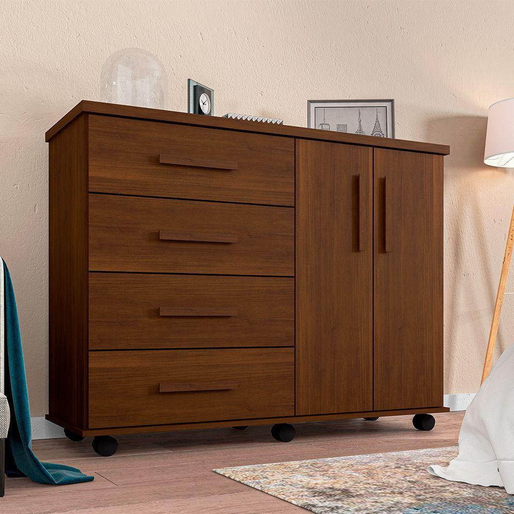 Miniatura Cômoda Geval Encanto Com 04 Gavetas 02 Portas E Rodízios - Imbuia - Cor: Marrom