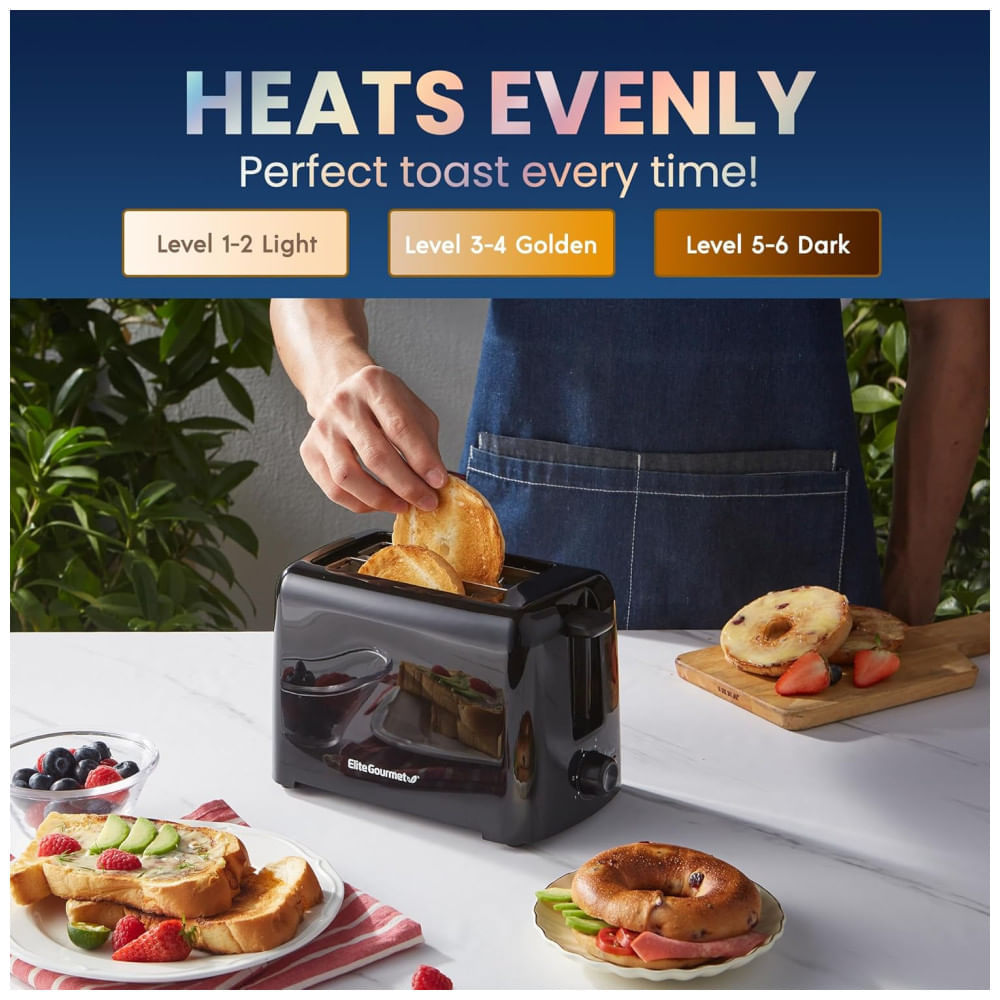 Miniatura Torradeira Elite Gourmet ECT1027B Cool Touch com 6 Níveis de Torra e Abertura de 31,7 mm para Bagels, Waffles e Pães Especiais