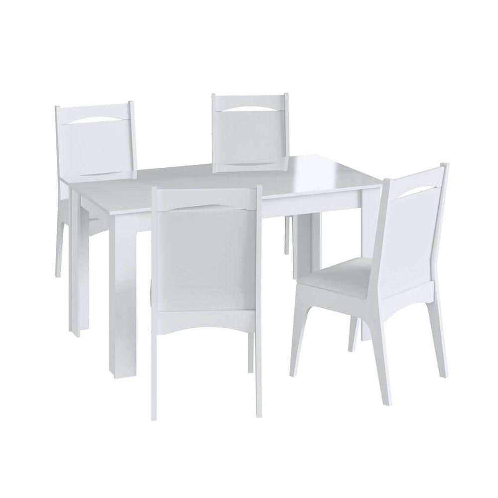 Conjunto Mesa Fixa Com 4 Cadeiras Mdf Branco