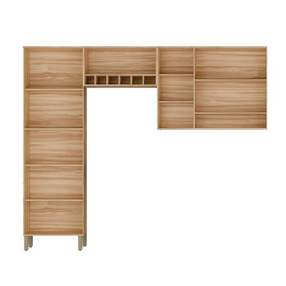 Miniatura Cozinha Compacta Modulada 3 Peças 8 Portas com Vidro Itália Espresso Móveis Amêndoa/Off White
