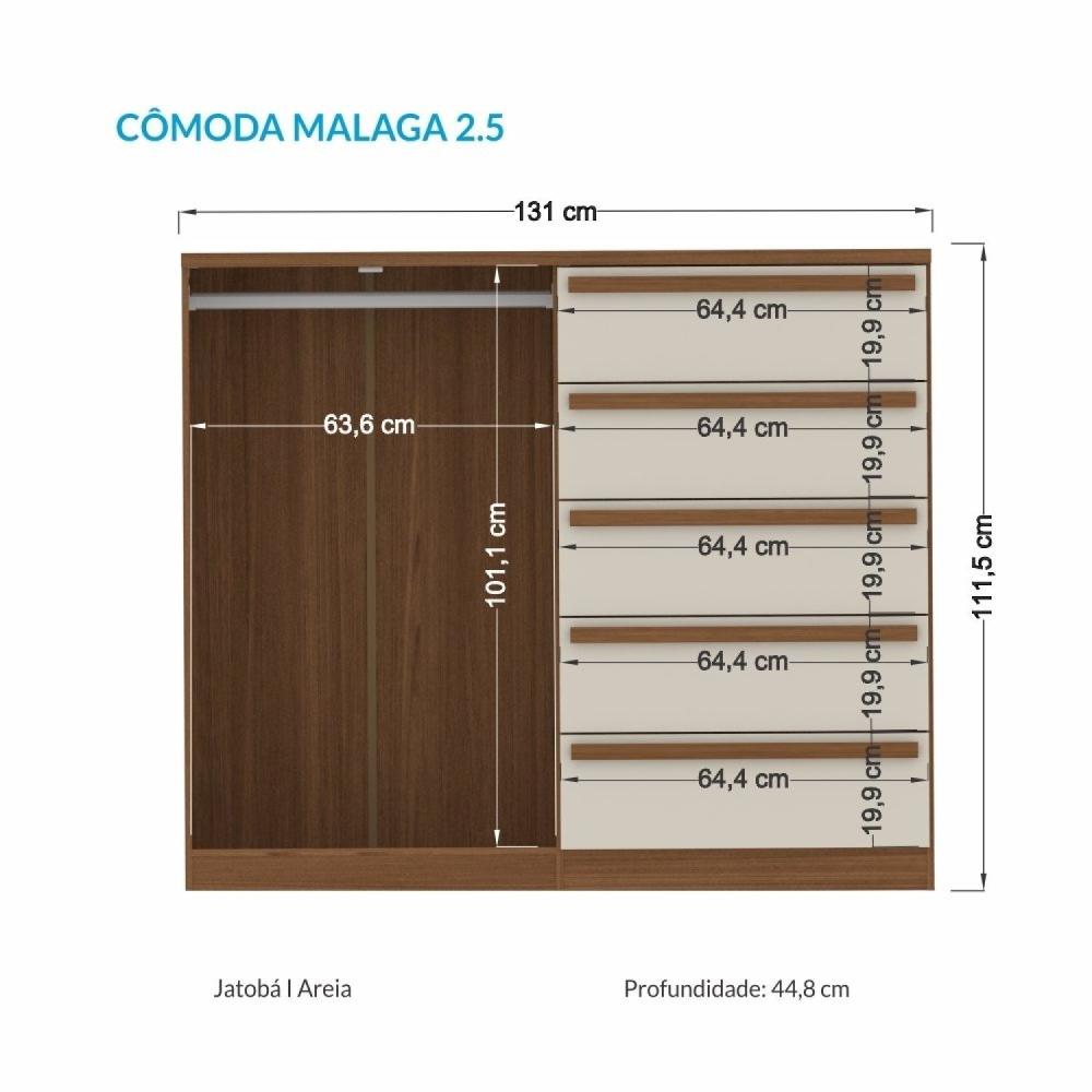 Miniatura Cômoda 2 Portas 5 Gavetas Málaga Gold Jatobá/Areia