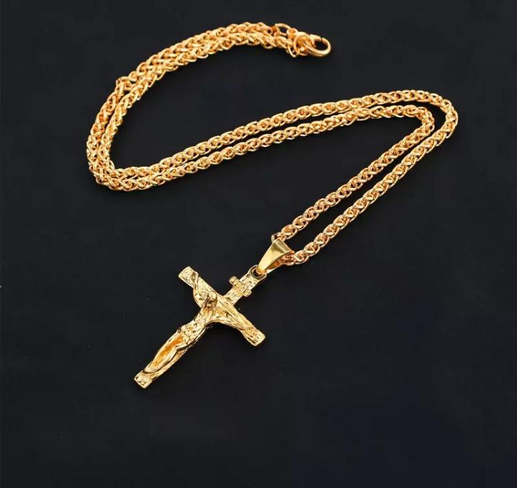 Miniatura Colar Cruz Crucifixo Corrente Pingente Cristo Jesus Dourado