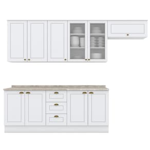 Miniatura Cozinha Completa Henn Americana com 10 Portas, 3 Gavetas e 280 cm de Largura - Branco/Calcare BP