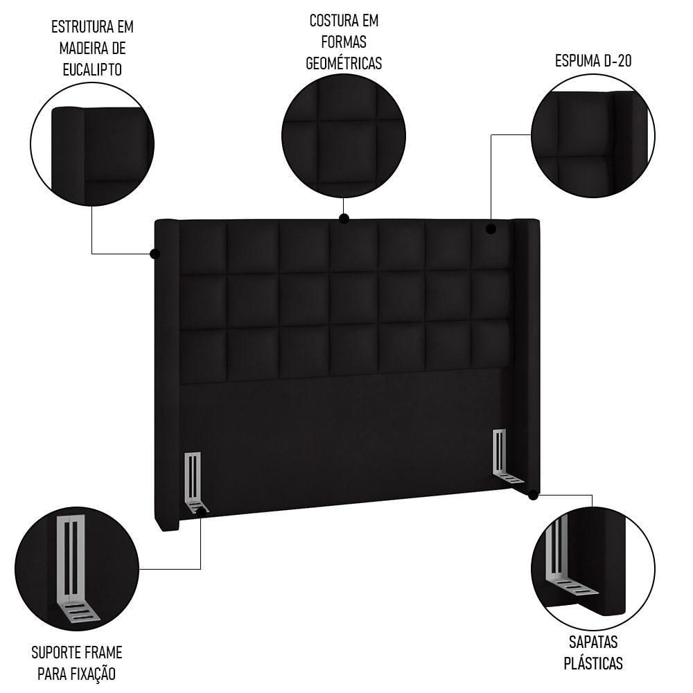 Cabeceira Cama Box King 195cm Pisa E Recamier Neville P02 Sintético Preto - Mpozenato