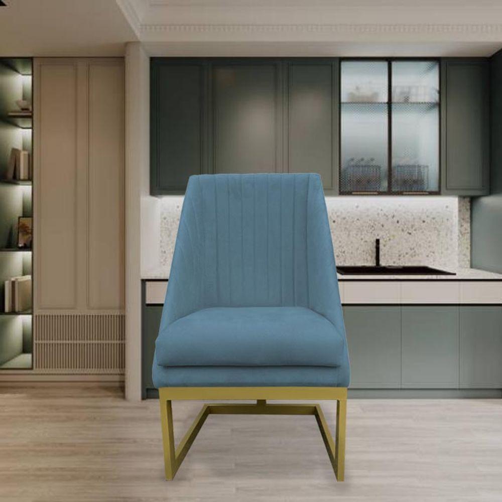 Cadeira Para Sala De Jantar Ana Base De Ferro Suede Azul Tiffany D'classe Decor