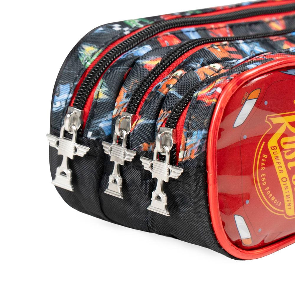 Estojo Escolar Masculino Carros 3 Compartimentos Vermelho Vermelho