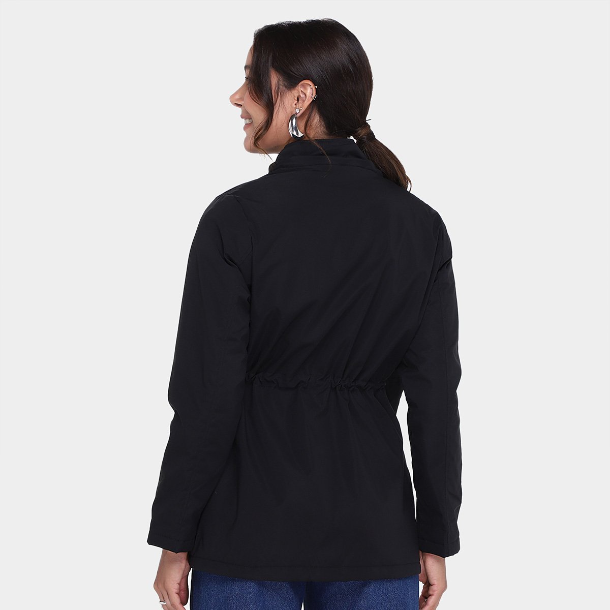 Miniatura Casaco Facinelli Capuz Parka Peluciada Feminina Preto - G