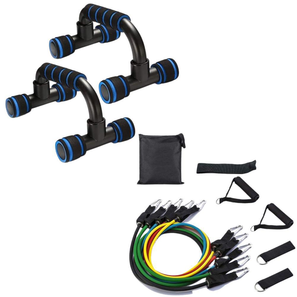 Miniatura Apoio Barra Fixo P/ Flexão Suporte Chão + Kit Elástico 5Vias